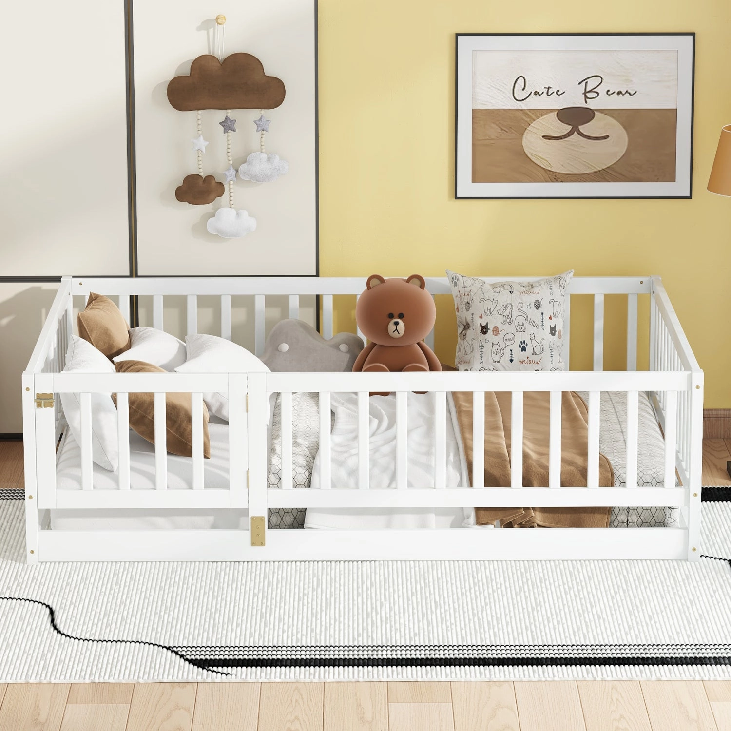 Streamdale Full Size Montessori Floor Bed with Fence (White)