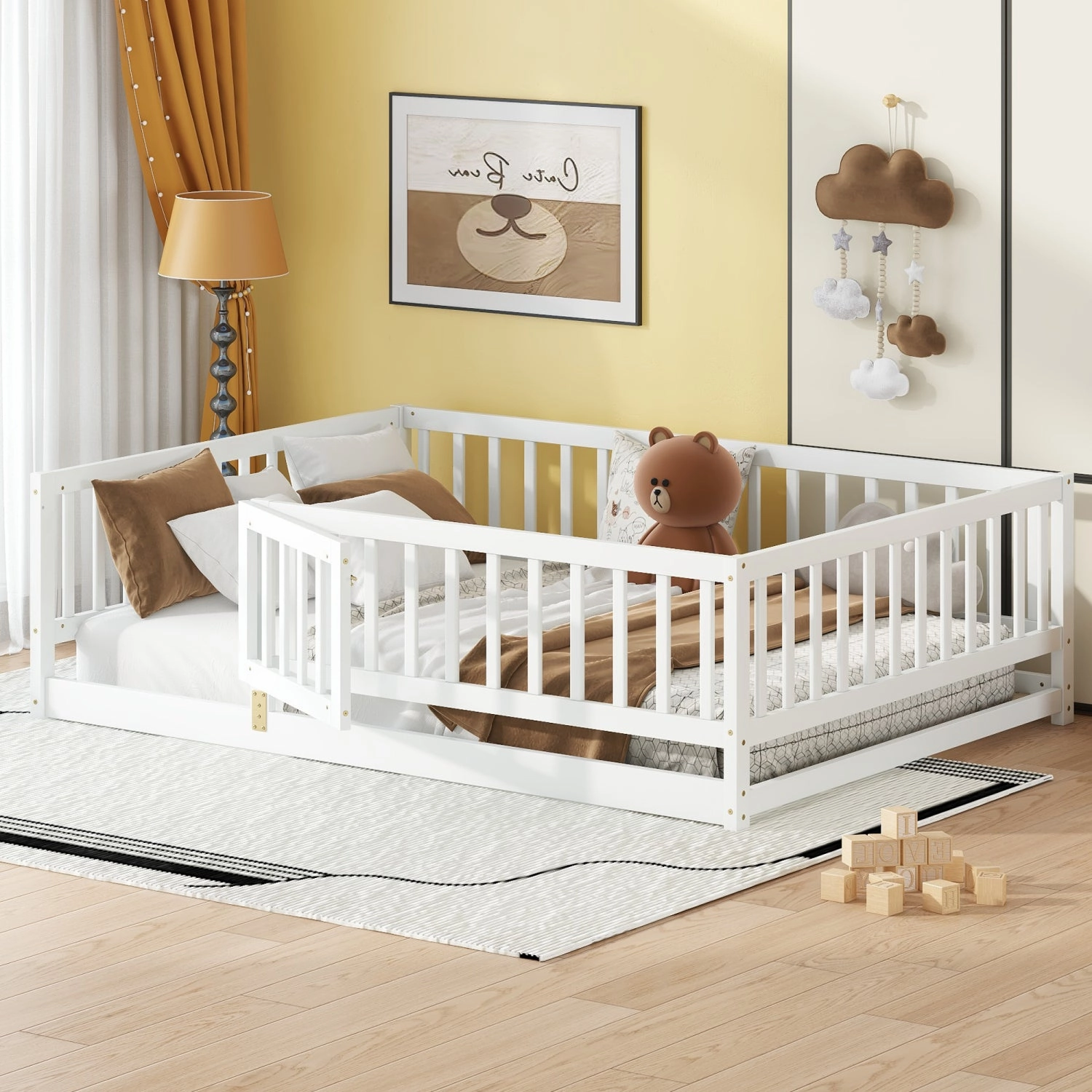 Streamdale Full Size Montessori Floor Bed with Fence (White)