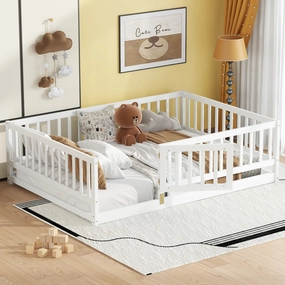 Streamdale Full Size Montessori Floor Bed with Fence (White)
