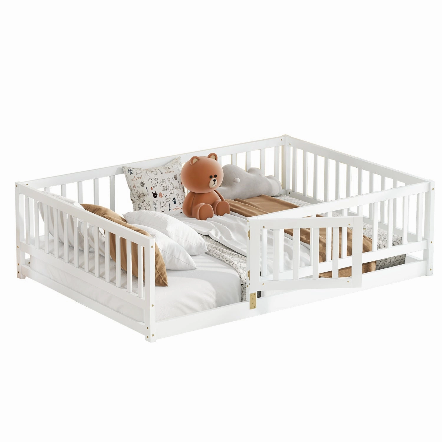 Streamdale Full Size Montessori Floor Bed with Fence (White)