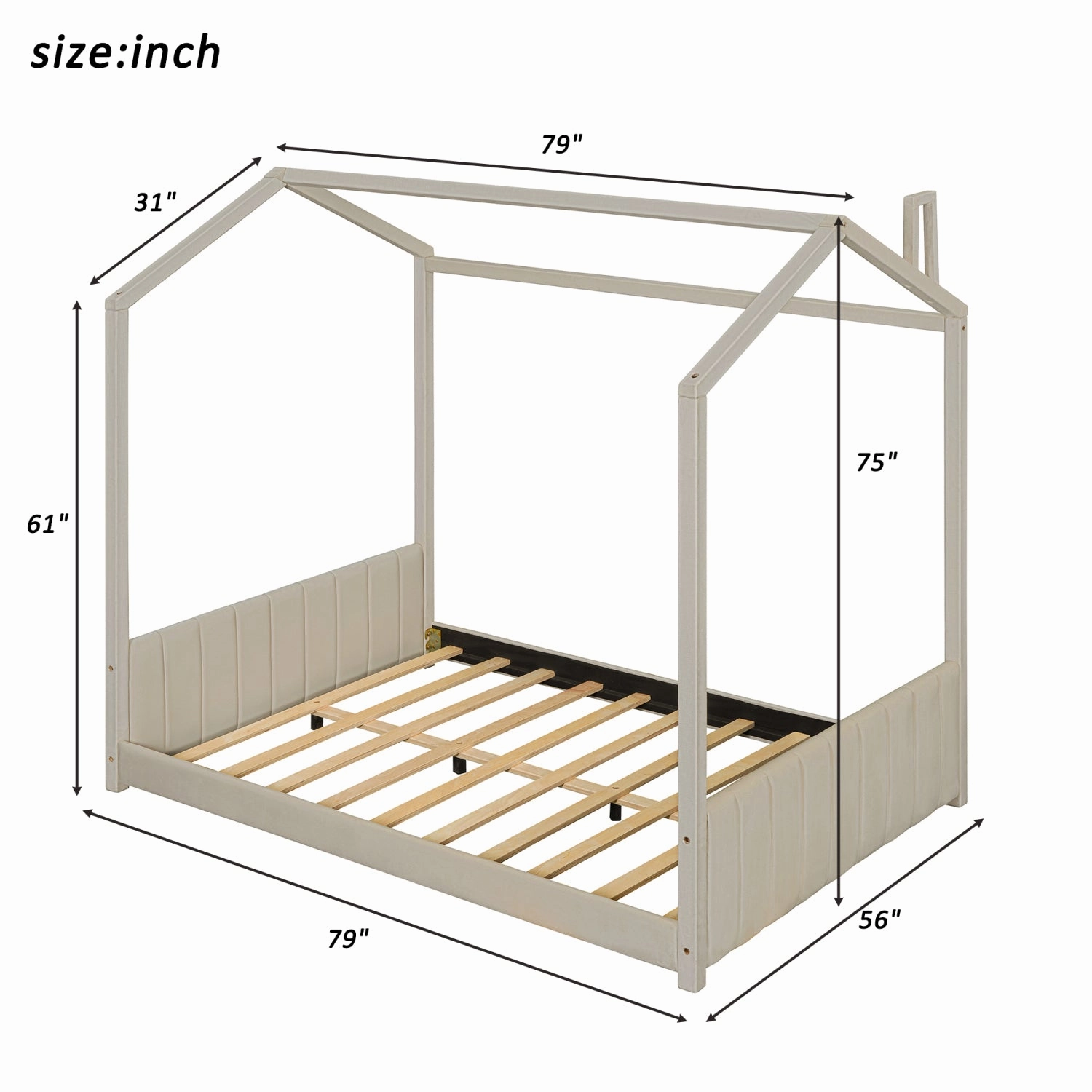Streamdale Full Size Velvet House Bed Wood Bed