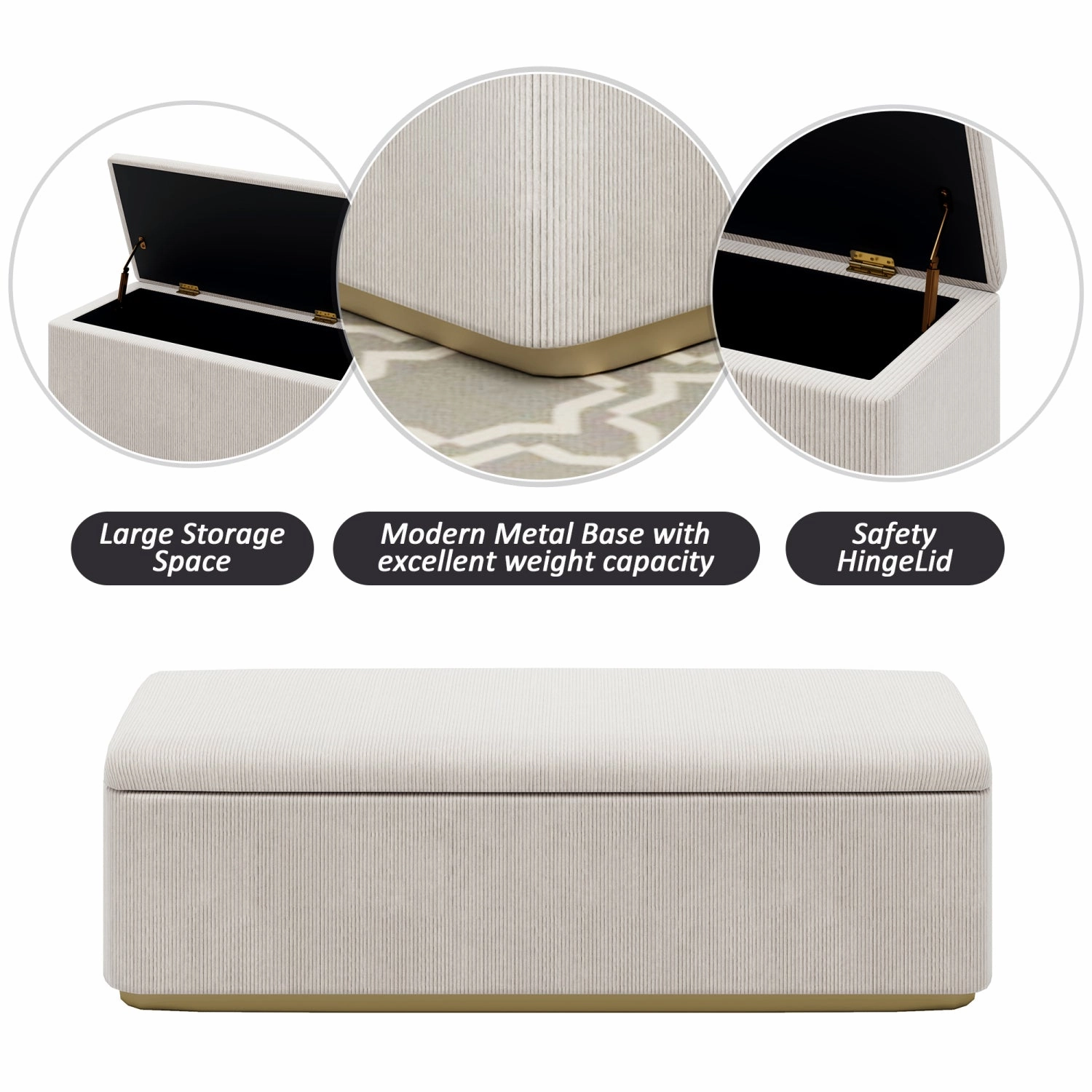 Streamdale Luxurious Corduroy Bed with Storage Ottoman and Wingback Headboard