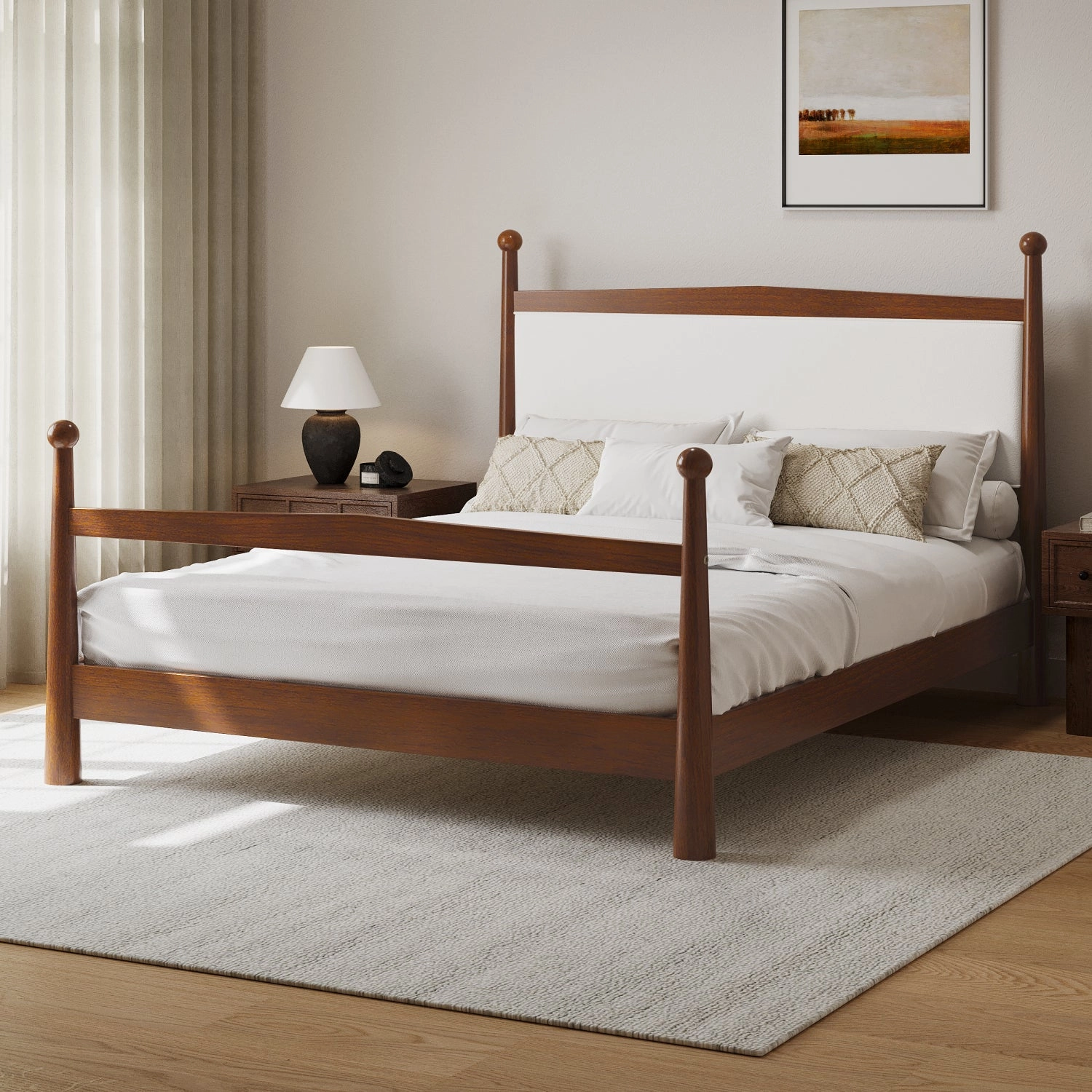 Streamdale Queen Pine Platform Bed Boucle Headboard