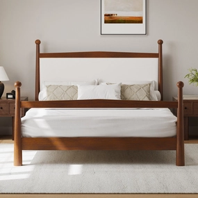 Streamdale Queen Pine Platform Bed Boucle Headboard