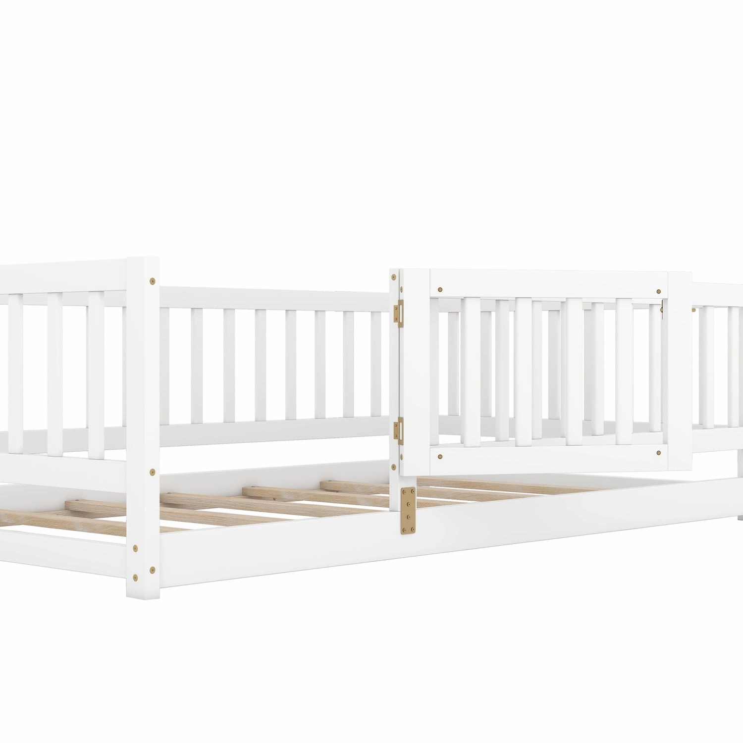 Streamdale Twin Floor Bed with Fence & Door (White)