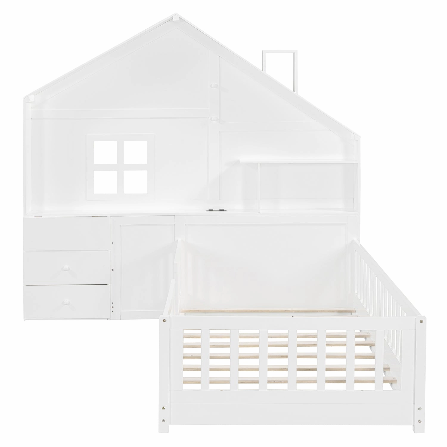 Streamdale Twin House Bed: Window, Drawers, Shelves, USB