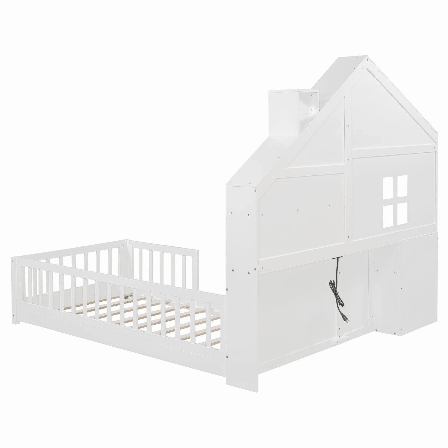 Streamdale Twin House Bed: Window, Drawers, Shelves, USB
