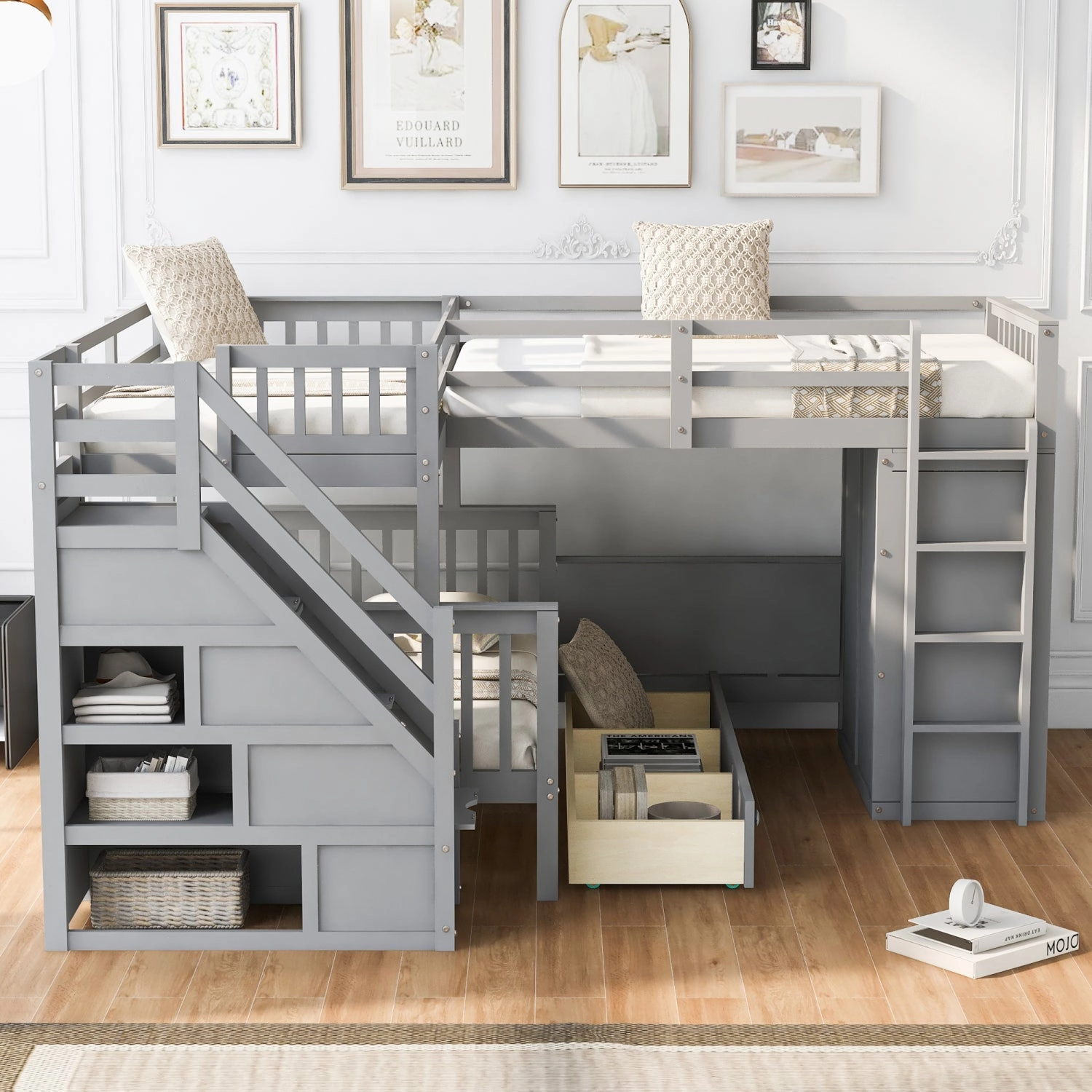 Streamdale Twin/Twin/Full L-Shaped Bunk Bed w/ Desk, Wardrobe & Drawers