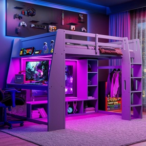 Streamdale Wood Full Size Gaming Loft Bed with Desk & Storage