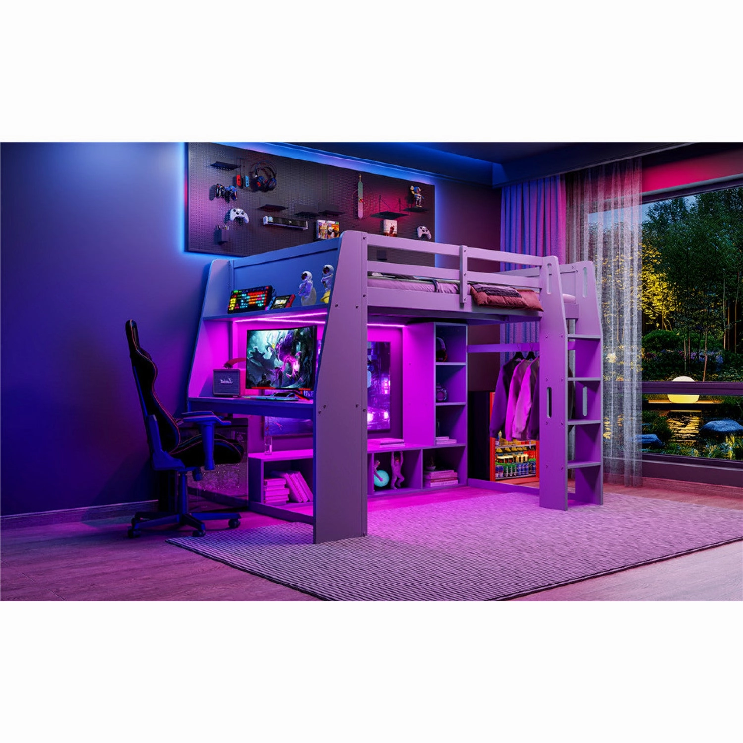 Streamdale Wood Full Size Gaming Loft Bed with Desk & Storage