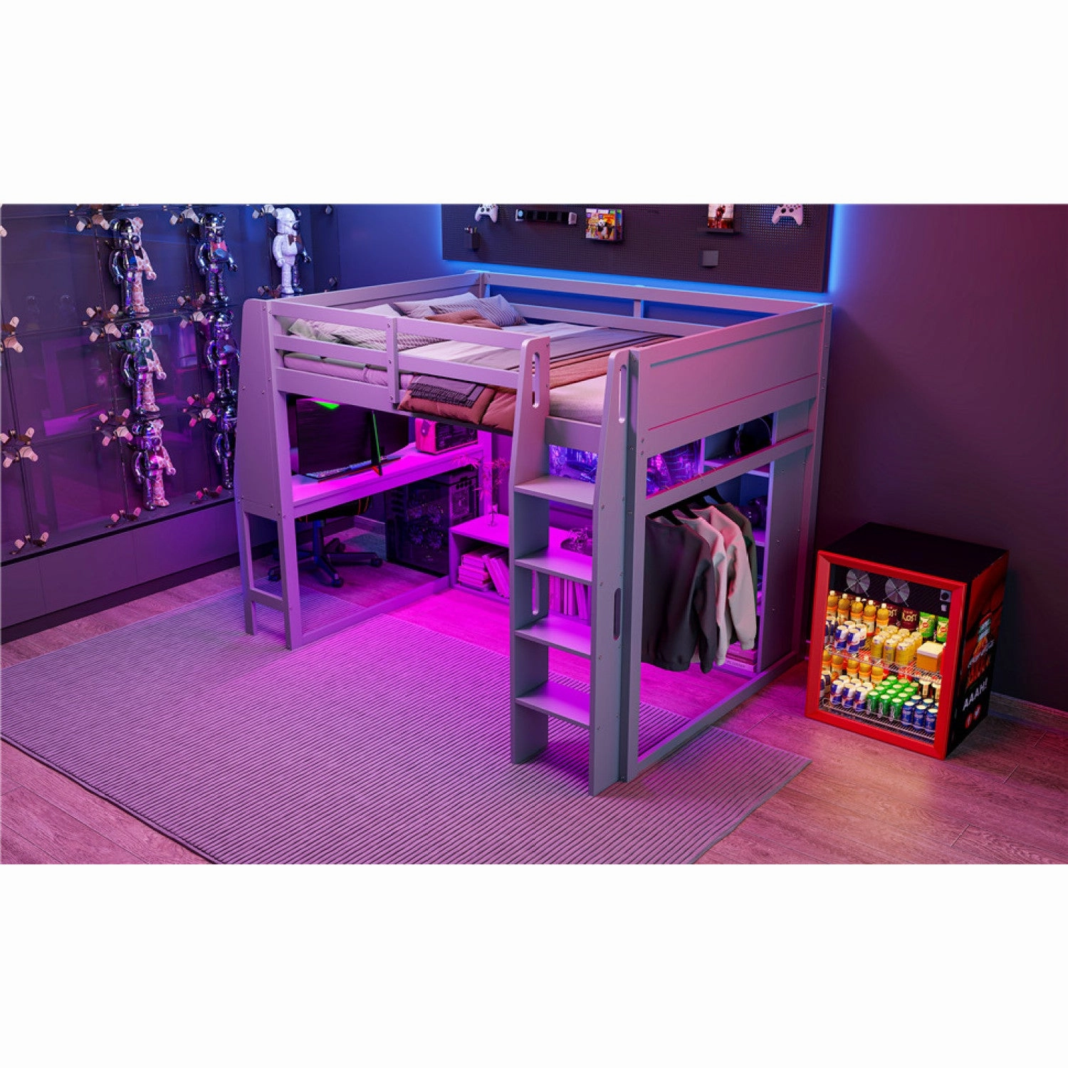 Streamdale Wood Full Size Gaming Loft Bed with Desk & Storage