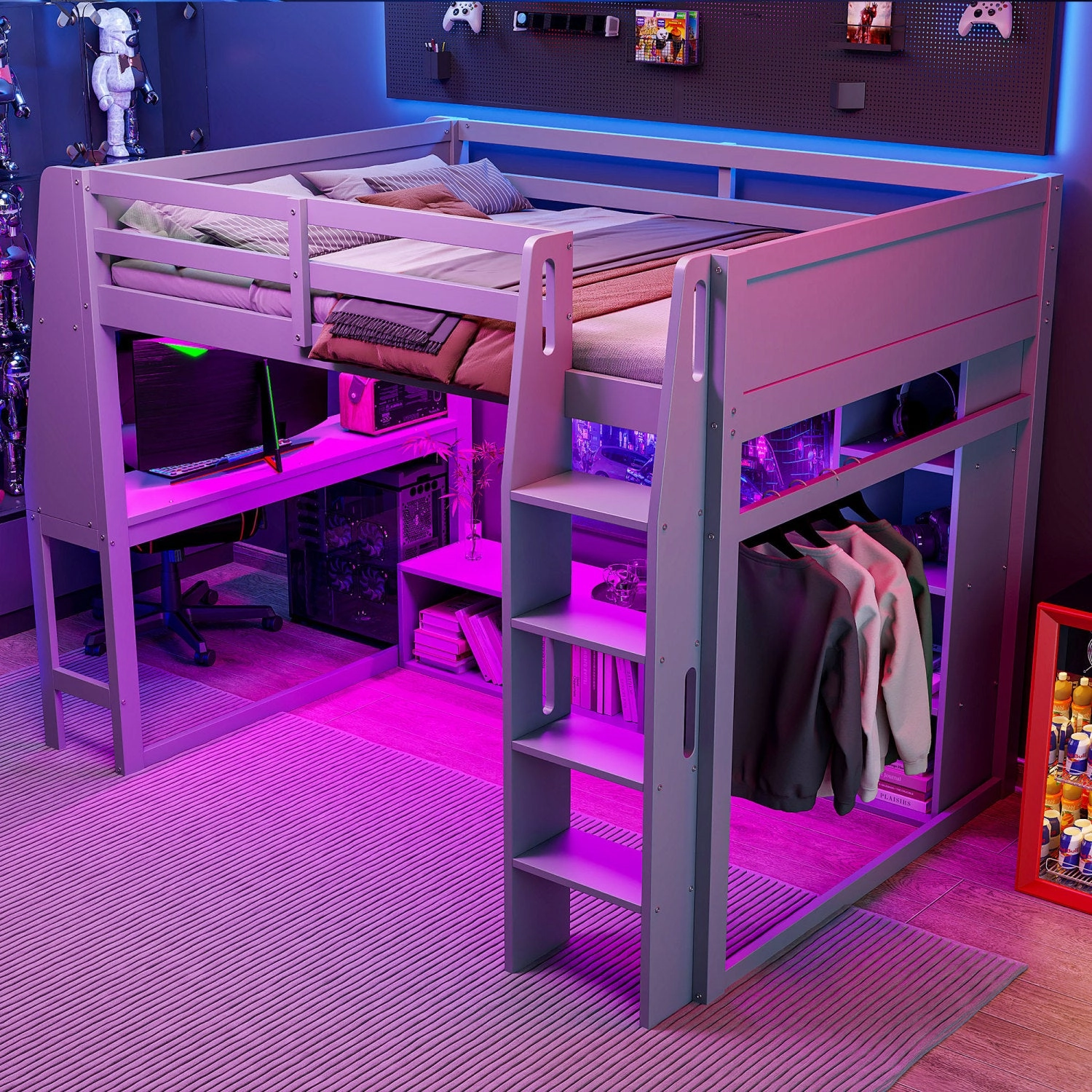 Streamdale Wood Full Size Gaming Loft Bed with Desk & Storage