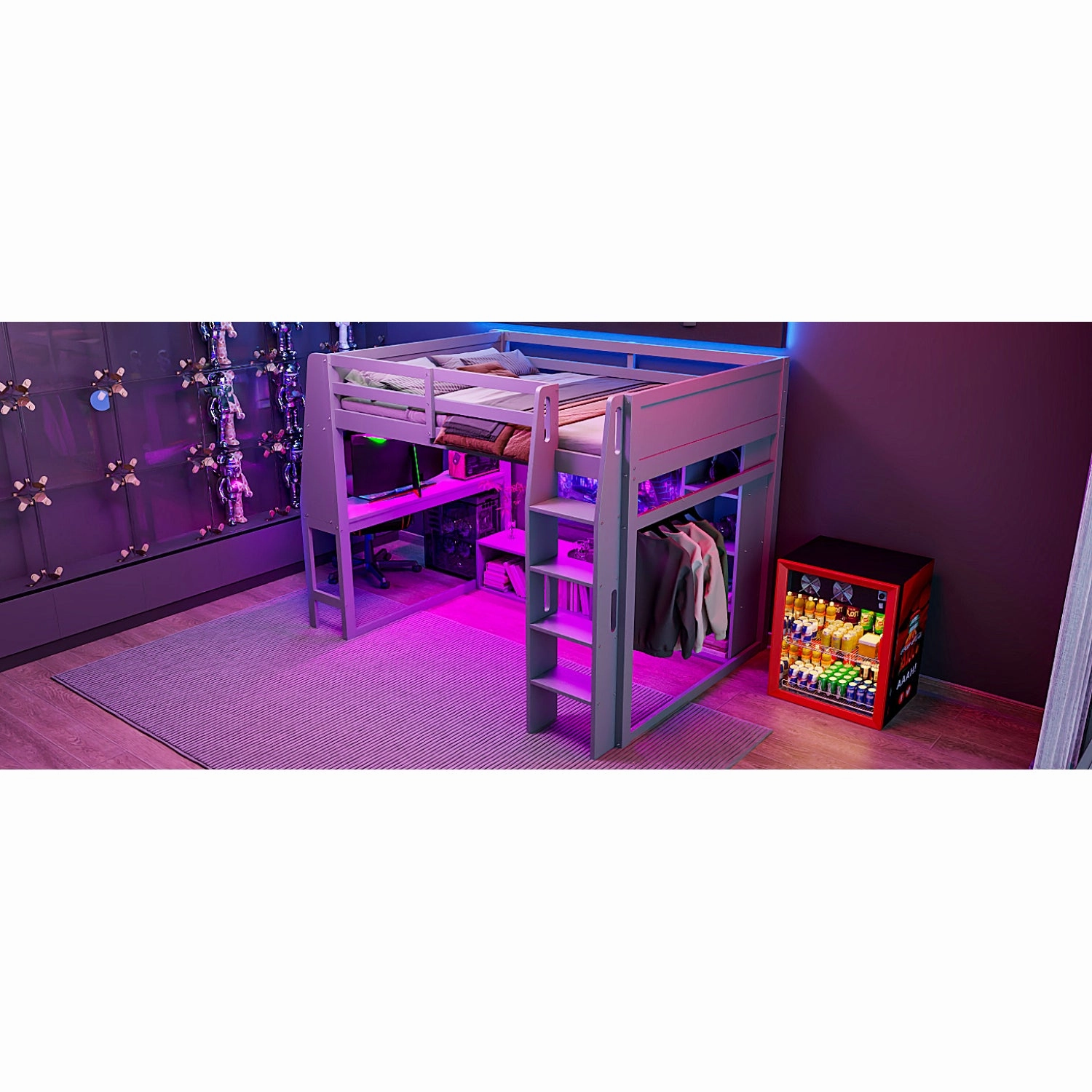 Streamdale Wood Full Size Gaming Loft Bed with Desk & Storage