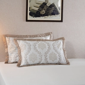 Tranquil Essence Lawn Leaflet Quilted Beige 2 PC Pillow Sham Set