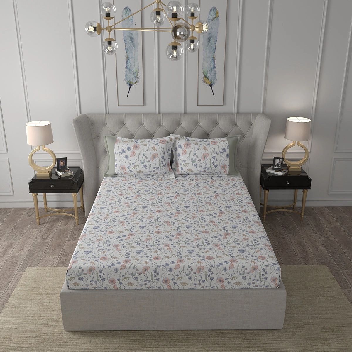 Tranquil Serenity Jamila 100%Cotton Printed Bed Sheet With Pillow Case, Pink