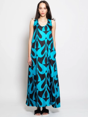 Turquoise/Brown Silk Long Dress