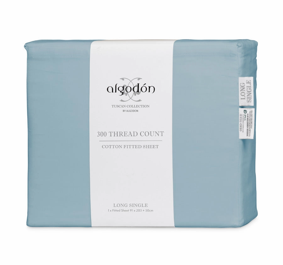 Tuscan Collection Cotton Percale Mega Long Single Bed Fitted Sheet Faded Denim