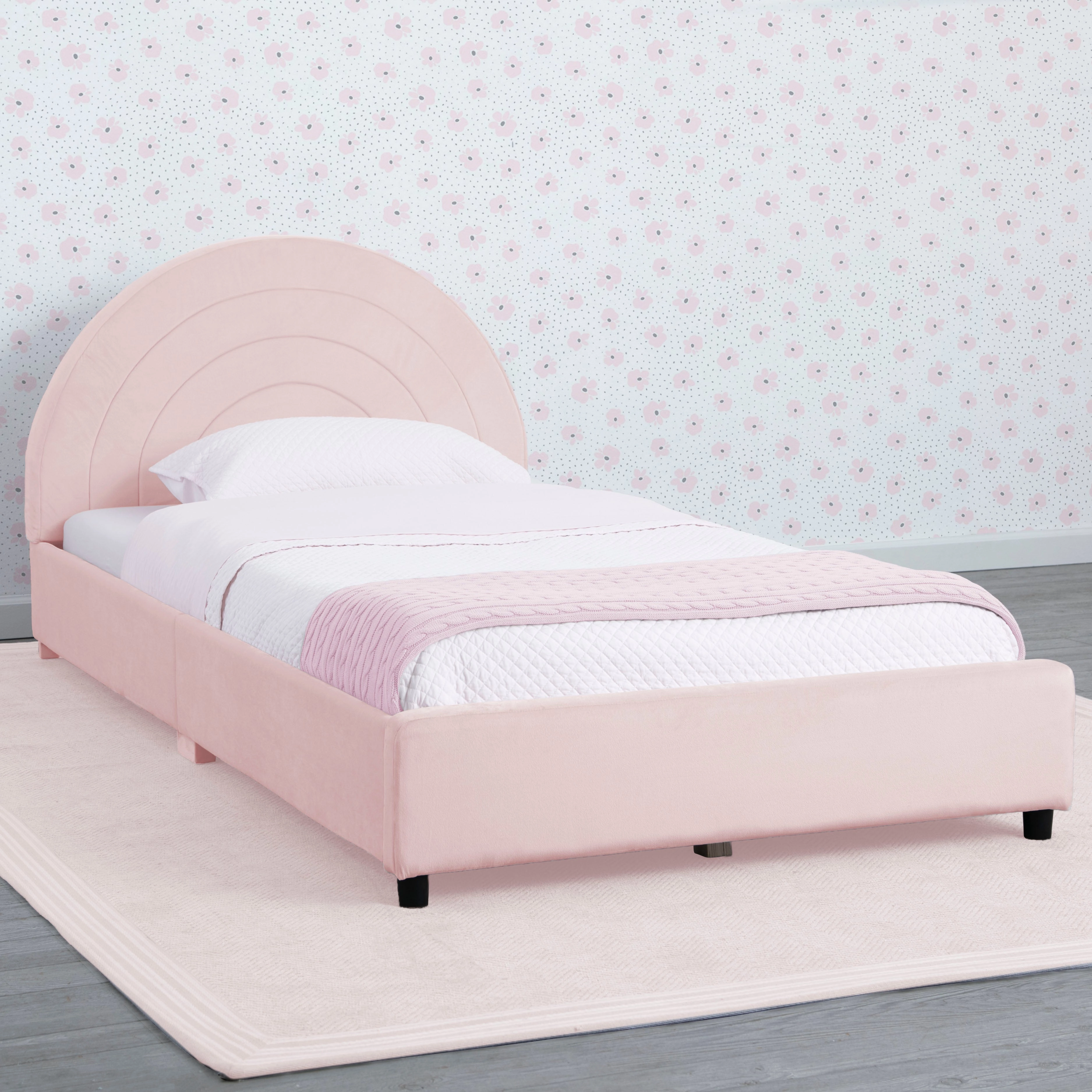 Upholstered Twin Bed with Round Headboard