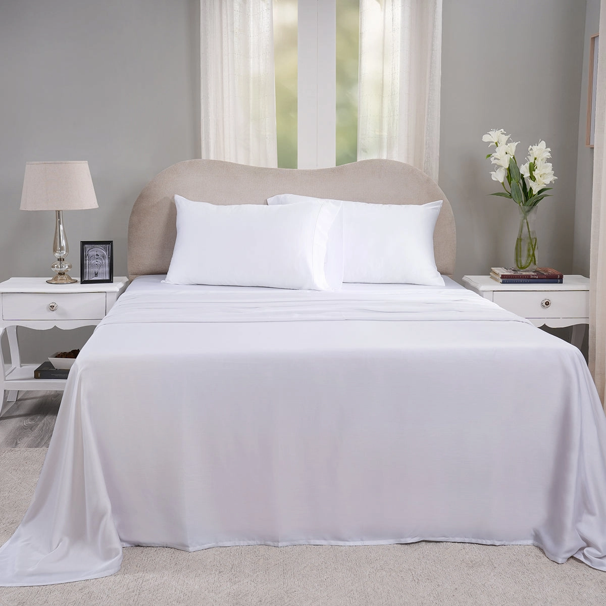 Vintage Noemi Solid 100%Tencel White Bed Sheet With Pillow Case