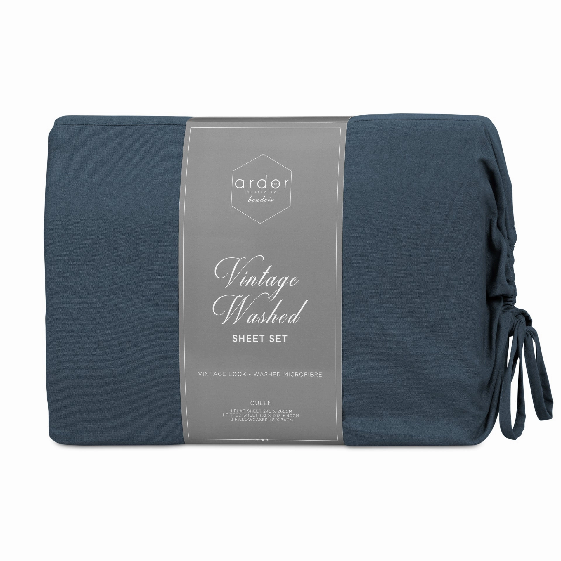 Vintage Washed Sheet Set Navy by Ardor Boudoir