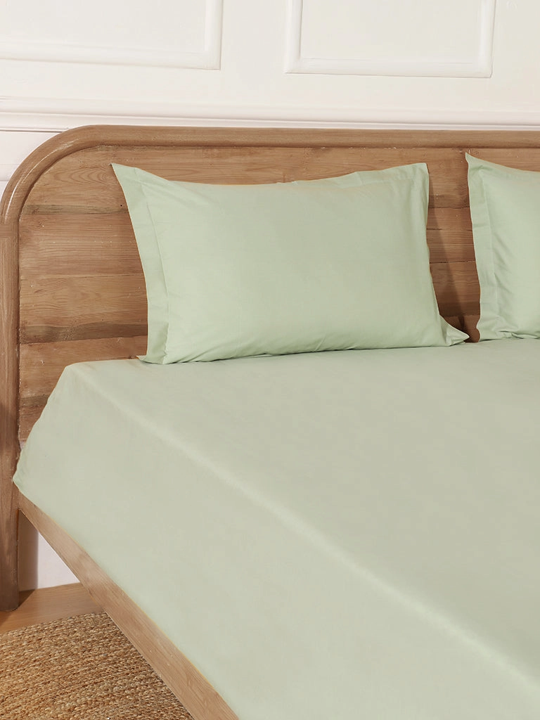 Westside Home Frosty Green Queen Bed Flat Sheet and Pillowcase Set