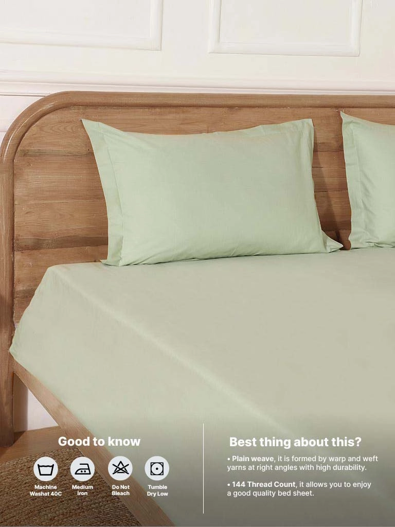 Westside Home Frosty Green Queen Bed Flat Sheet and Pillowcase Set