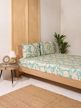 Westside Home Green Foliage King Bed Flat Sheet and Pillowcase Set