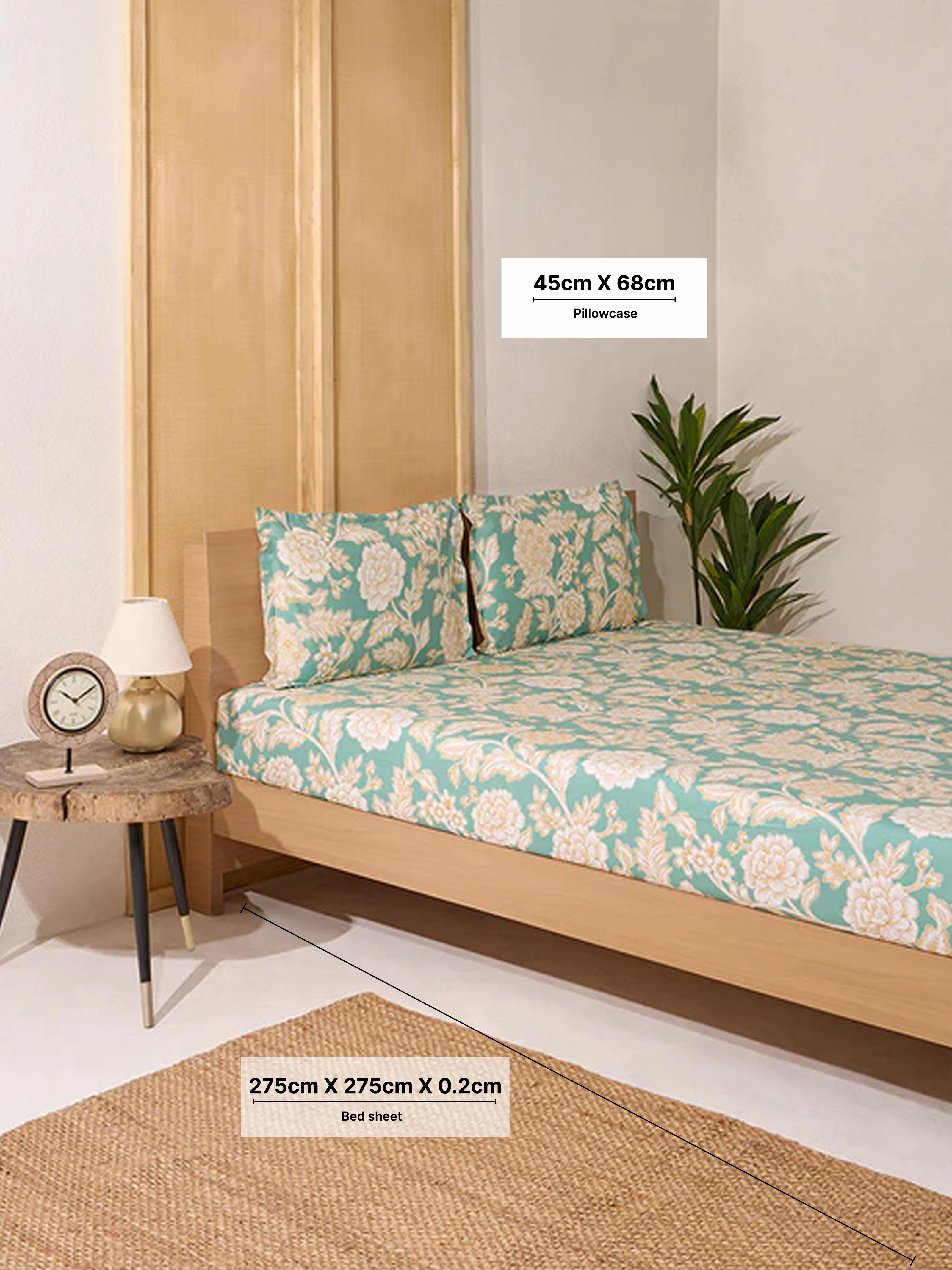 Westside Home Green Foliage King Bed Flat Sheet and Pillowcase Set
