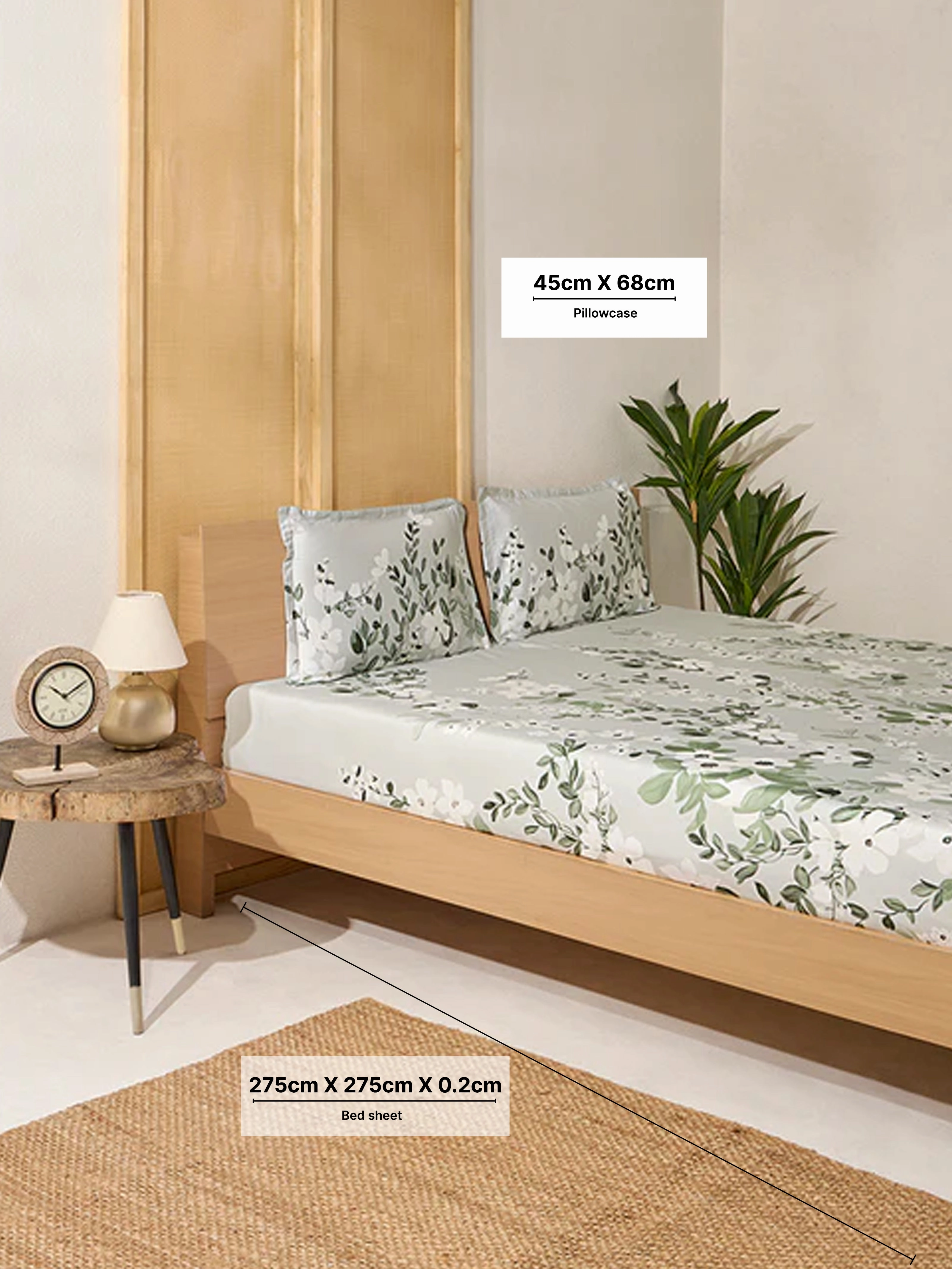 Westside Home Mint Botanical Printed King Bed Flat Sheet and Pillowcase Set