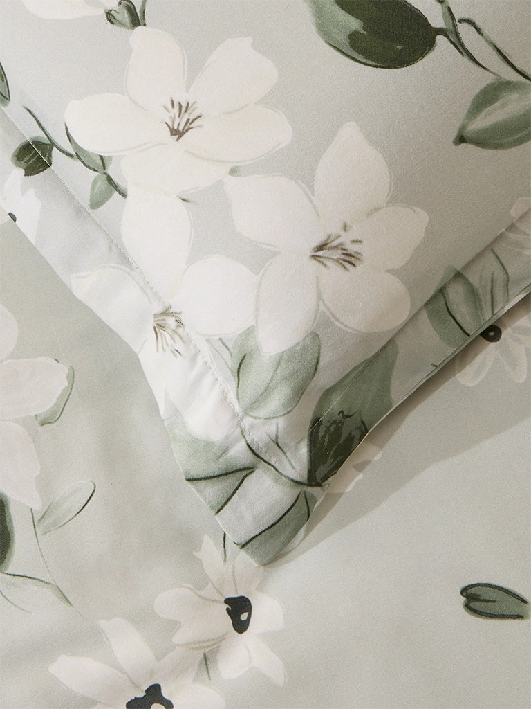 Westside Home Mint Botanical Printed King Bed Flat Sheet and Pillowcase Set