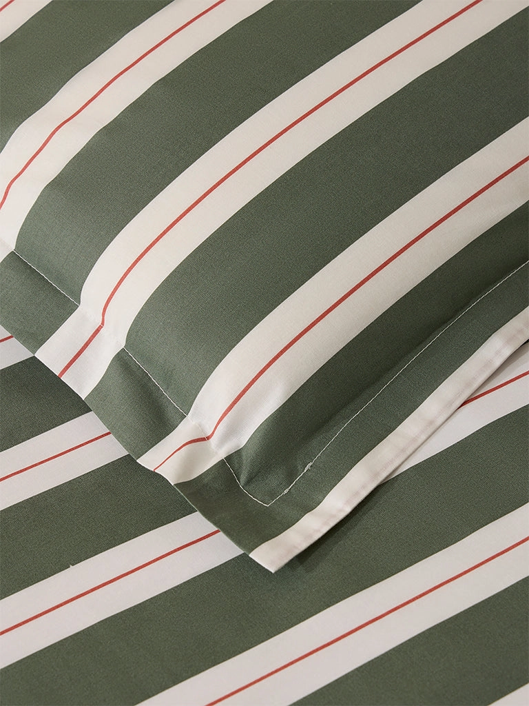 Westside Home Olive Striped Queen Bed Flat Sheet and Pillowcase Set