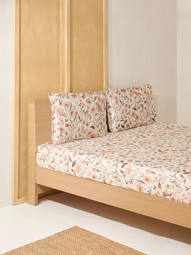 Westside Home Rust Botanical Queen Bed Flat Sheet and Pillowcase Set