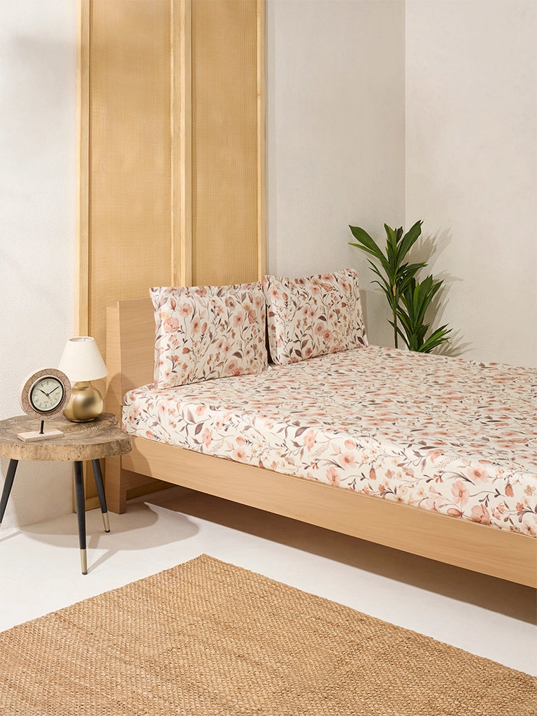 Westside Home Rust Botanical Queen Bed Flat Sheet and Pillowcase Set