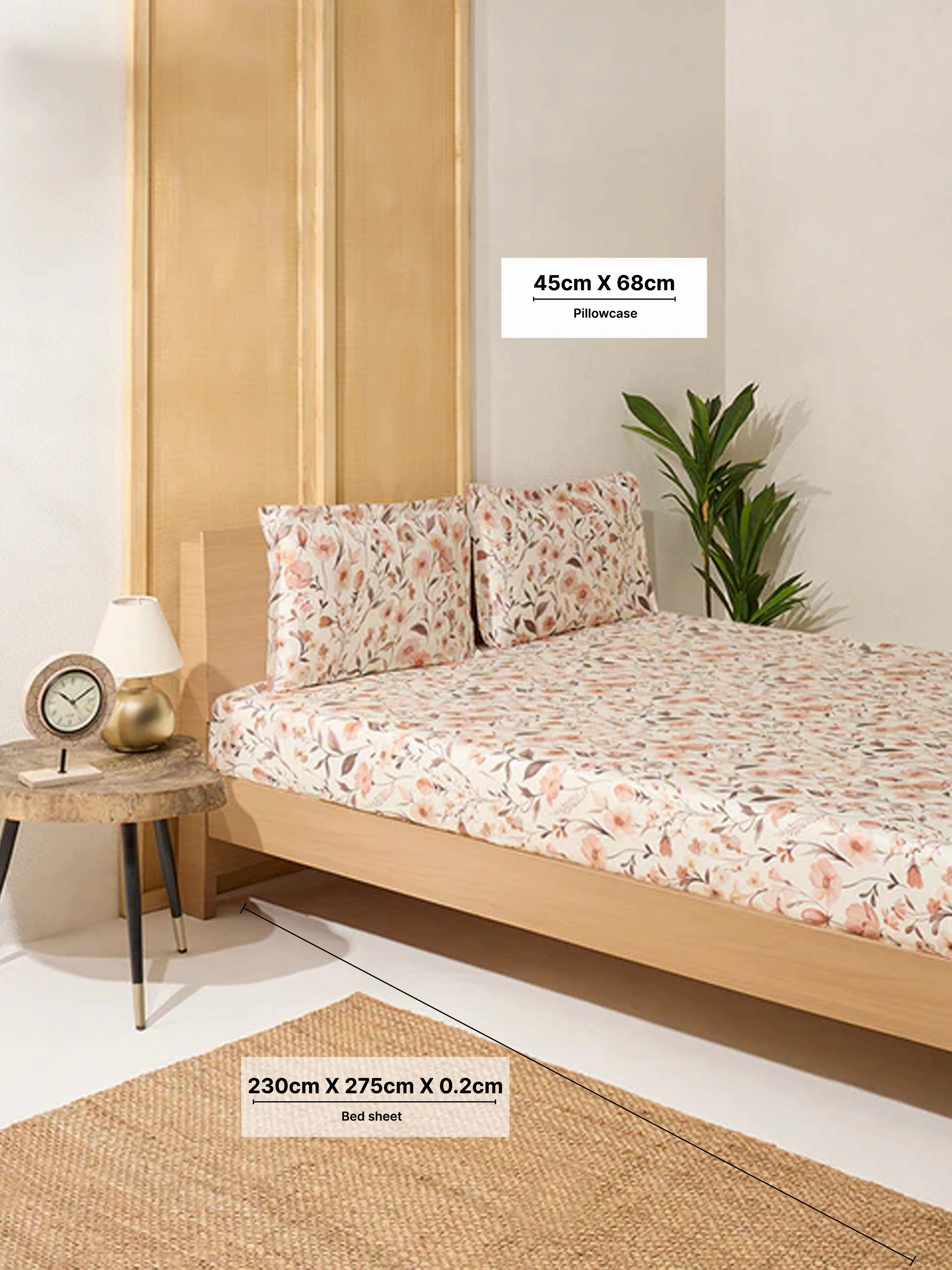 Westside Home Rust Botanical Queen Bed Flat Sheet and Pillowcase Set