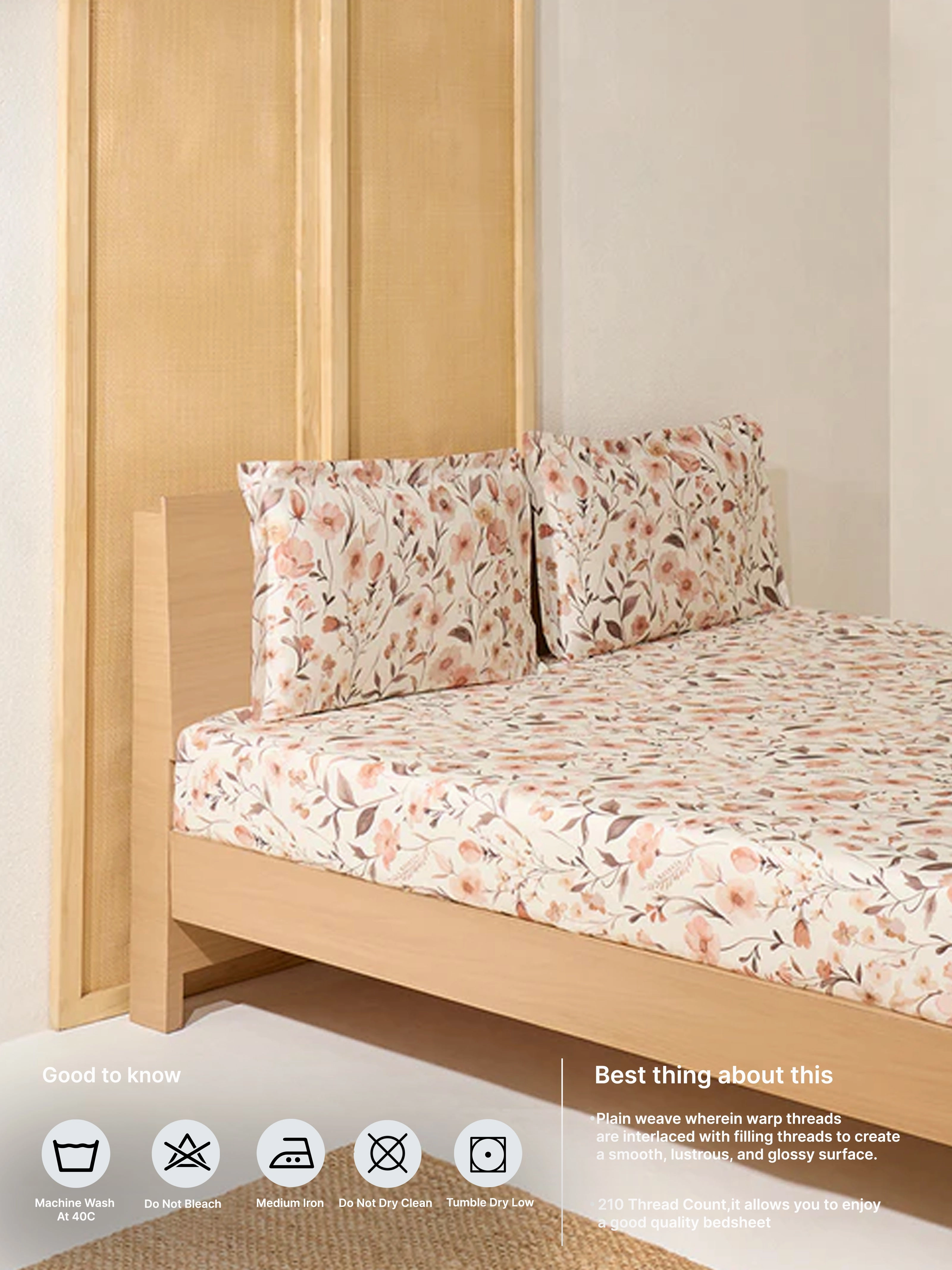 Westside Home Rust Botanical Queen Bed Flat Sheet and Pillowcase Set