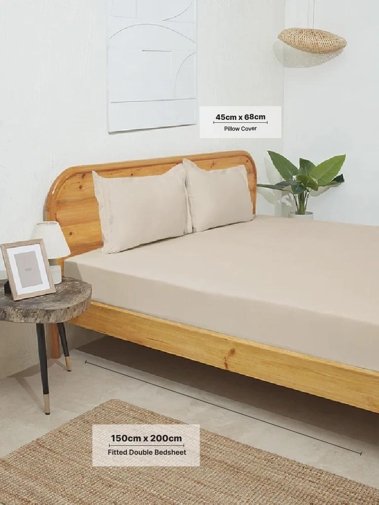 Westside Home Taupe Queen Bed Fitted Sheet and Pillowcover Set