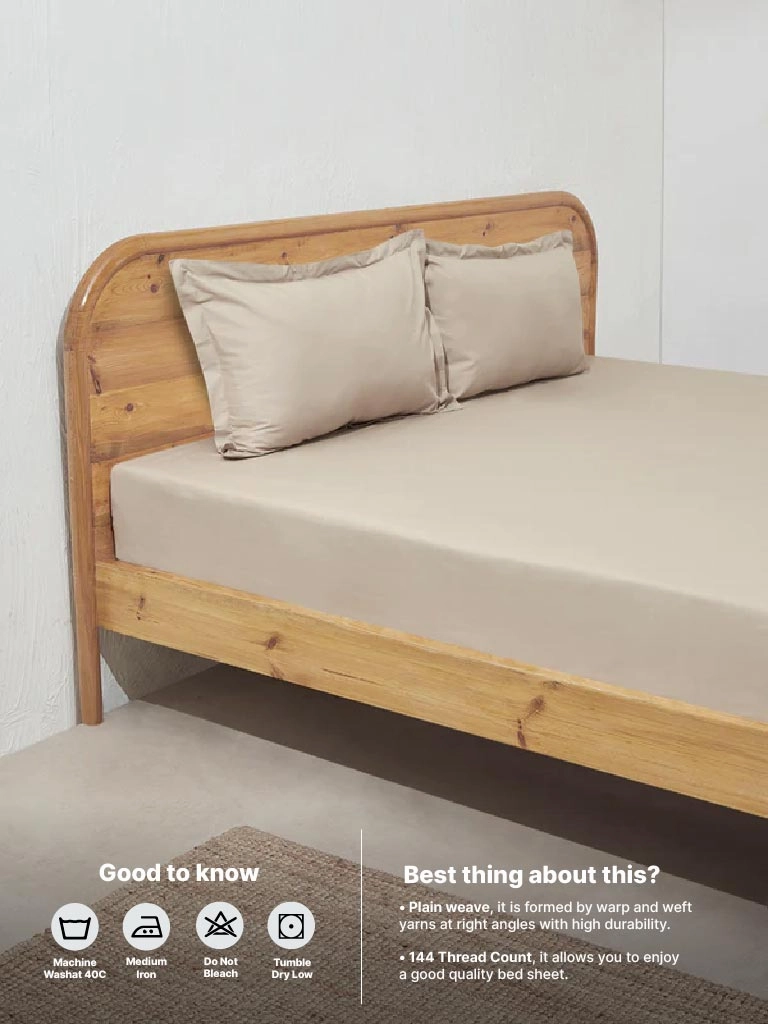 Westside Home Taupe Queen Bed Fitted Sheet and Pillowcover Set