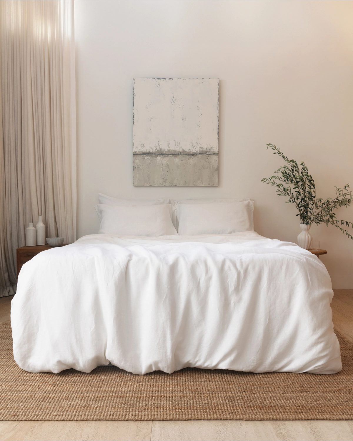 White 100% French Flax Linen Fitted Sheet