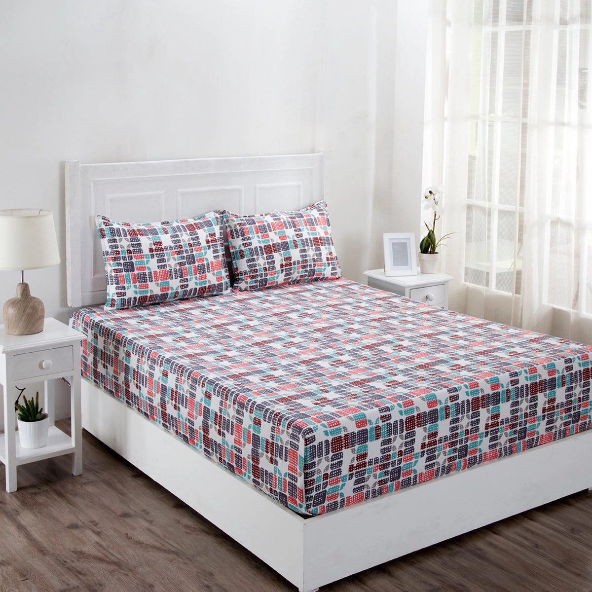 Zephyr Exton Printed 200 TC 100% Cotton Multi Bright Bed Sheet with Pillow Case